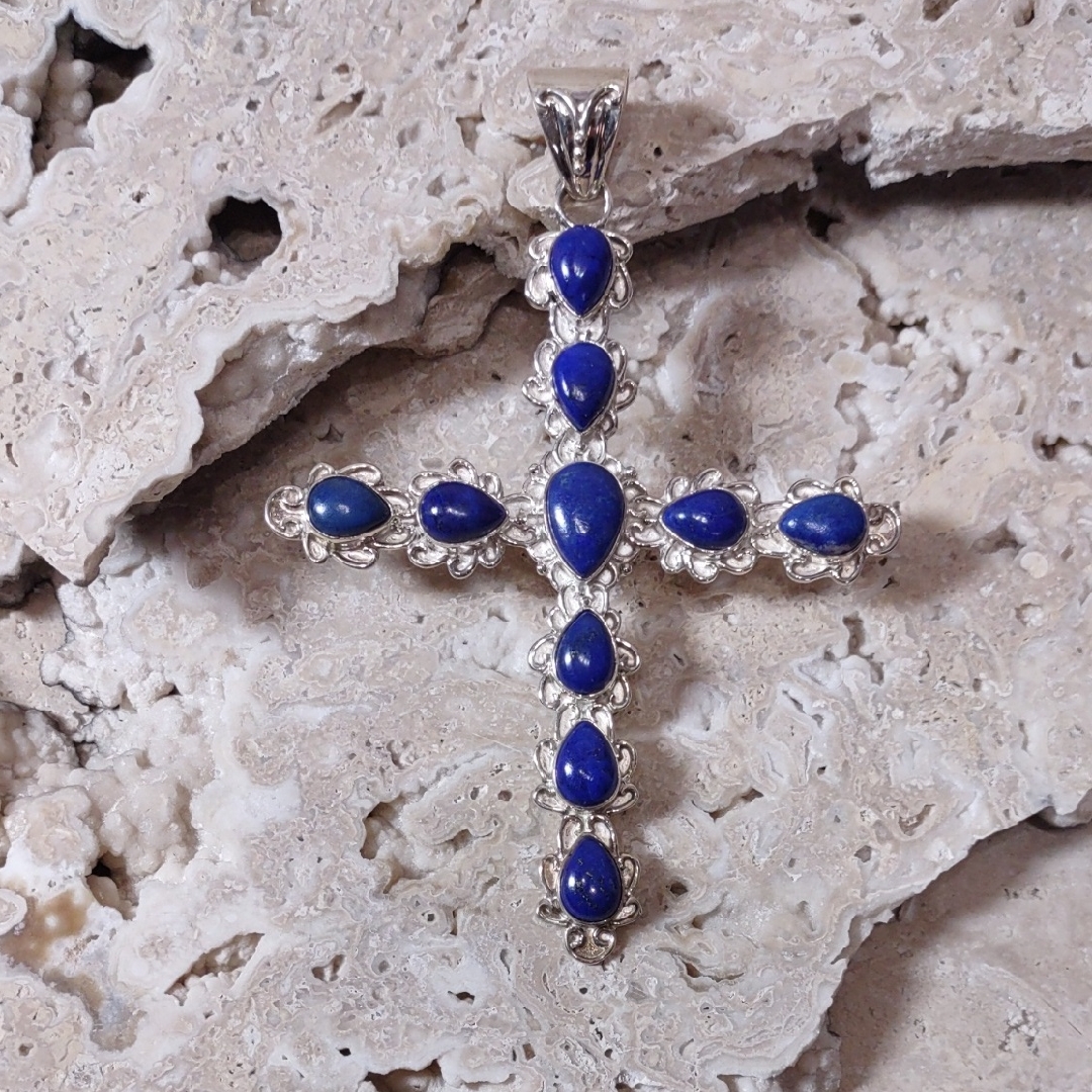 Artisan Crafted Sterling SilverLapis Lazuli Cross Pendant 88$